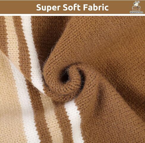 Queenmore Dog Striped Knitted Sweater, Turtleneck Pullover Pet Coat, Dog Winter Clothes with Leash Hole for Small Medium &Large Dogs(Brown,S) in Kuwait