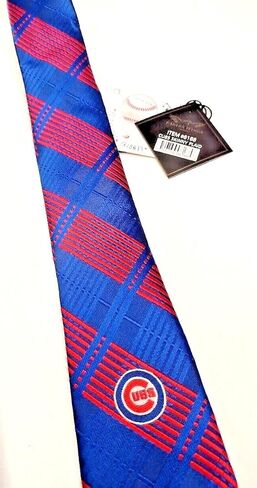 Eagles Wings Chicago Cubs MLB Woven Skinny Plaid Tie - Mens Necktie in Saudi Arabia