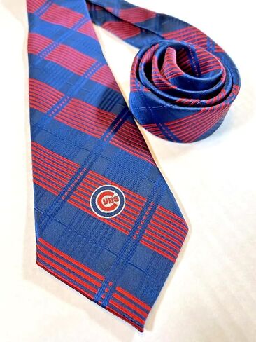 Eagles Wings Chicago Cubs MLB Woven Skinny Plaid Tie - Mens Necktie in Saudi Arabia