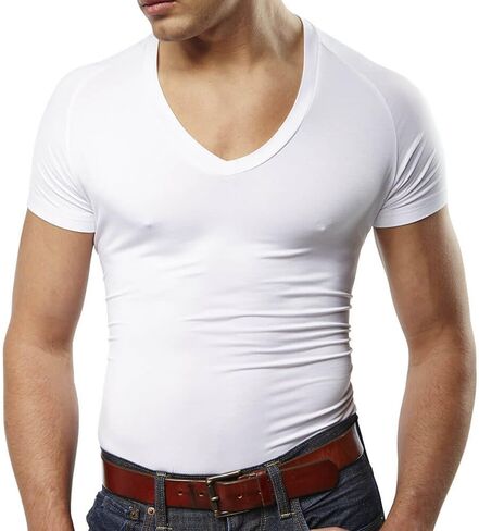 Mr. Davis Men's Bamboo Viscose Traditional Cut V Neck - Stylish Undershirts with Stretch Fabric for a 3 Pack in Kuwait