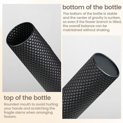 Tall Floor Vases Set of 3 - Black Metal Cylinder Vases for Living Room Corner, Modern Honeycomb Texture, Extra Large Standing Decor (Tallest 27.6in, Home Bedroom Dining Decor) in Kuwait