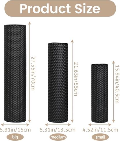 Tall Floor Vases Set of 3 - Black Metal Cylinder Vases for Living Room Corner, Modern Honeycomb Texture, Extra Large Standing Decor (Tallest 27.6in, Home Bedroom Dining Decor) in Kuwait