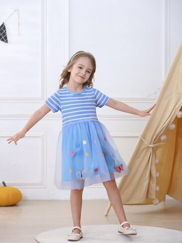 Hongshilian Toddler Girls Cotton Casual Dress Summer Playwear Short Sleeve Shirt Dresses in Kuwait