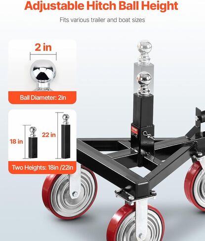 VEVOR Trailer Dolly, 3500lbs Tongue Weight Capacity, 18 inch and 22 inch Height Adjustable Trailer Dolly, with 2 inch Hitch Ball, Adjustable Handle Length, 8-inch Swivel Wheels, for Moving RV Trailer in Saudi Arabia
