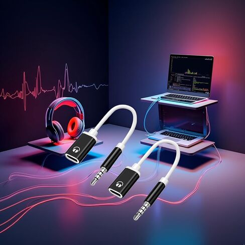 Jowxsx 2 Pcs 3.5mm Male to TypeC Female Audio Cable Cord 3.5mm Analog Cable Type-C Converter Earphone Adapter Compatible with MP3 Players, Laptops, Tablets, Smartphone Cables and Adapters (Black) in Saudi Arabia