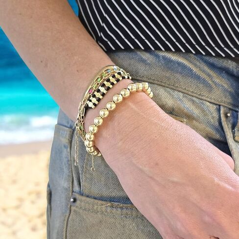 14K Gold Filled Stretchy Bead Bracelet 7mm, Tarnish Free Jewelry, Perfect Layering Bracelet, Gift Idea for Woman in Kuwait