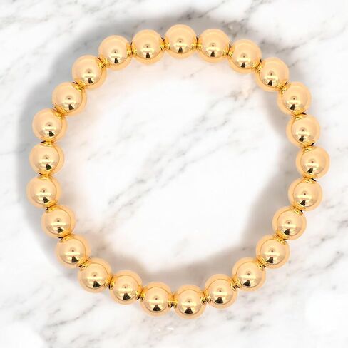 14K Gold Filled Stretchy Bead Bracelet 7mm, Tarnish Free Jewelry, Perfect Layering Bracelet, Gift Idea for Woman in Kuwait