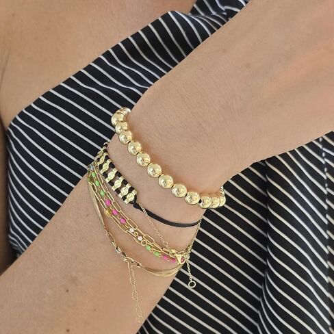 14K Gold Filled Stretchy Bead Bracelet 7mm, Tarnish Free Jewelry, Perfect Layering Bracelet, Gift Idea for Woman in Kuwait