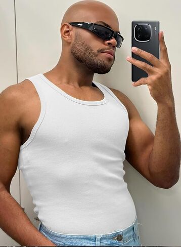 رجالي عالية خط العنق دبابة أعلى صالة رياضية تجريب بلا أكمام مزل صلبة صلبة القمصان الرياضية أعلى القمصان الرياضية in Kuwait