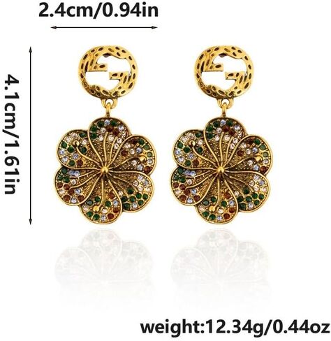 Vintage Floral Fashion Drop Earrings for Women, Gold Plated Dangle Earrings, Gold/green in Saudi Arabia