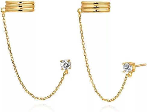 Ear Cuff 14k Dainty Gold/silver Earrings Tassel Chain Drop Dangle Small Hoop Clip Earrings, Chain Climber Crawler Earrings for Women Cartilage Double Holes Gifts Bff Birthday in Saudi Arabia