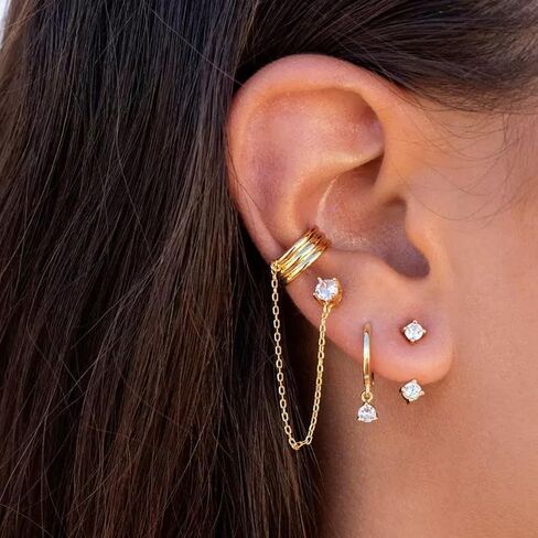 Ear Cuff 14k Dainty Gold/silver Earrings Tassel Chain Drop Dangle Small Hoop Clip Earrings, Chain Climber Crawler Earrings for Women Cartilage Double Holes Gifts Bff Birthday in Saudi Arabia