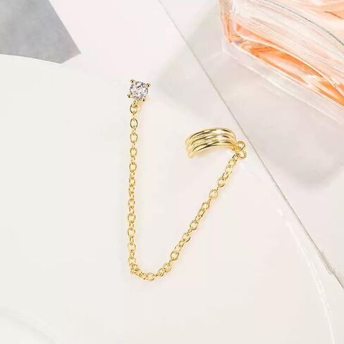 Ear Cuff 14k Dainty Gold/silver Earrings Tassel Chain Drop Dangle Small Hoop Clip Earrings, Chain Climber Crawler Earrings for Women Cartilage Double Holes Gifts Bff Birthday in Saudi Arabia