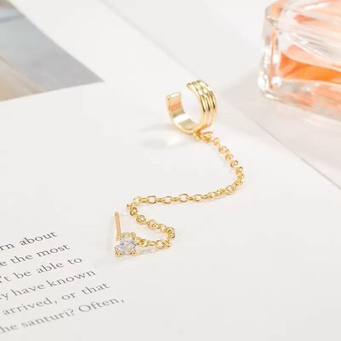 Ear Cuff 14k Dainty Gold/silver Earrings Tassel Chain Drop Dangle Small Hoop Clip Earrings, Chain Climber Crawler Earrings for Women Cartilage Double Holes Gifts Bff Birthday in Saudi Arabia