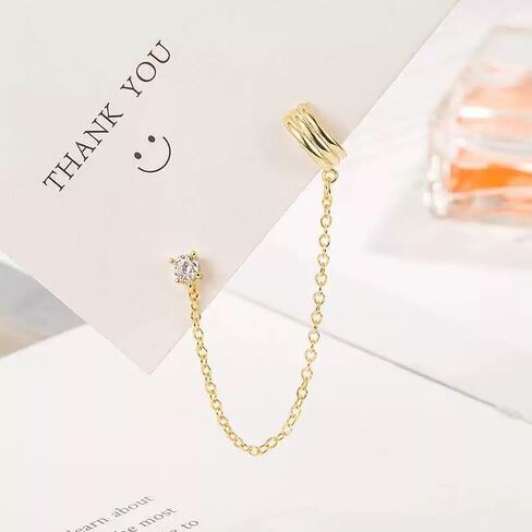 Ear Cuff 14k Dainty Gold/silver Earrings Tassel Chain Drop Dangle Small Hoop Clip Earrings, Chain Climber Crawler Earrings for Women Cartilage Double Holes Gifts Bff Birthday in Saudi Arabia