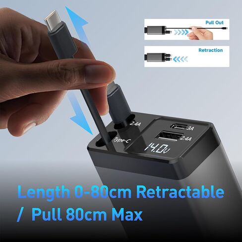 شاحن سيارة قابل للسحب، محول هاتف سيارة سريع 4 في 1 بقدرة 66 وات، كابلات قابلة للسحب وشاحن سيارة USB، متوافق مع iPhone 15/14/13/12/11/10، وiPad، وGalaxy وأجهزة متعددة، وبكسل in Kuwait