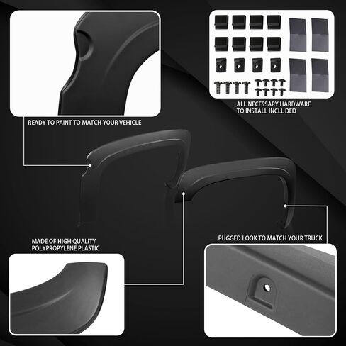 Autozensation Compatible with 2007-2013 Chevy Silverado 1500 LT LTZ WT LS Fleetside 5.7ft Bed, 4PC Front + Rear Oe Style Black Fender Flares in Saudi Arabia