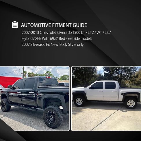 Autozensation Compatible with 2007-2013 Chevy Silverado 1500 LT LTZ WT LS Fleetside 5.7ft Bed, 4PC Front + Rear Oe Style Black Fender Flares in Saudi Arabia