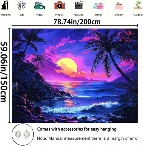 فناء بطيئة النجوم Blacklight Tapestry UV التفاعل الغروب الاستوائي الشاطئ Hawaii Tapestry Glow في الجدار المظلم معلق ملصق المناظر الطبيعية للمحيطات Trippy لغرفة النوم مسكن 78 × 59 بوصة in Kuwait