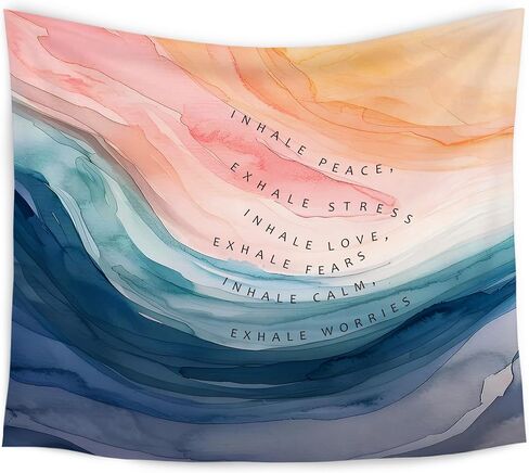 WARDOS Mental Health Tapestry, Inhale Exhale Mental Health Tapestry Wall Hanging, Abstract Watercolor Meditation Wall Blanket Decor for Therapist Counselor Calming Office, 50x60 Inch in Kuwait