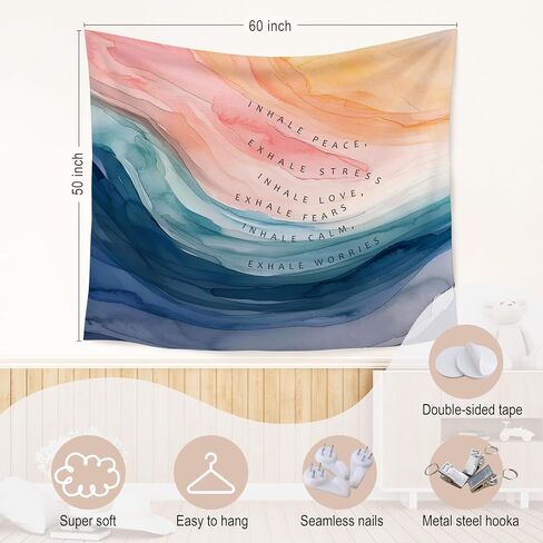 WARDOS Mental Health Tapestry, Inhale Exhale Mental Health Tapestry Wall Hanging, Abstract Watercolor Meditation Wall Blanket Decor for Therapist Counselor Calming Office, 50x60 Inch in Kuwait