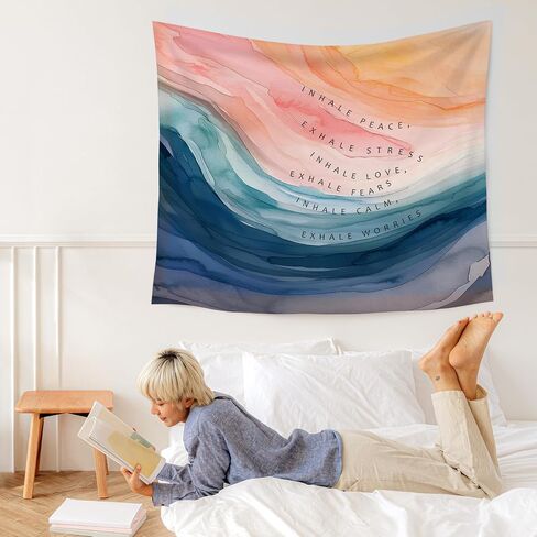 WARDOS Mental Health Tapestry, Inhale Exhale Mental Health Tapestry Wall Hanging, Abstract Watercolor Meditation Wall Blanket Decor for Therapist Counselor Calming Office, 50x60 Inch in Kuwait