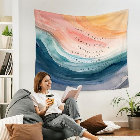 WARDOS Mental Health Tapestry, Inhale Exhale Mental Health Tapestry Wall Hanging, Abstract Watercolor Meditation Wall Blanket Decor for Therapist Counselor Calming Office, 50x60 Inch in Kuwait