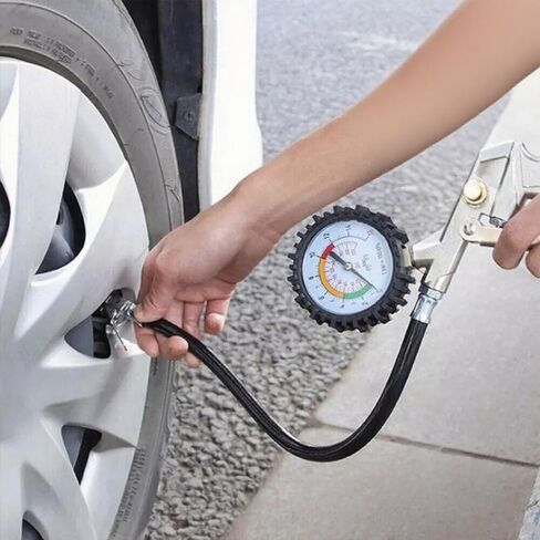 Tire Pressure Gauge with Inflator, 0-220PSI Dial Wheel Air Tire Pressure Gauge with Rubber Hose, Compatible with Air Pump Compressor for Cars Motorcycle Bike in Saudi Arabia