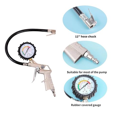 Tire Pressure Gauge with Inflator, 0-220PSI Dial Wheel Air Tire Pressure Gauge with Rubber Hose, Compatible with Air Pump Compressor for Cars Motorcycle Bike in Saudi Arabia