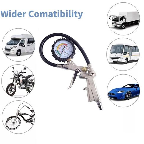 Tire Pressure Gauge with Inflator, 0-220PSI Dial Wheel Air Tire Pressure Gauge with Rubber Hose, Compatible with Air Pump Compressor for Cars Motorcycle Bike in Saudi Arabia