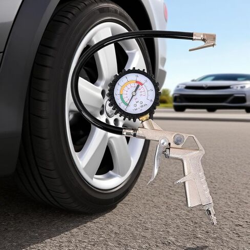 Tire Pressure Gauge with Inflator, 0-220PSI Dial Wheel Air Tire Pressure Gauge with Rubber Hose, Compatible with Air Pump Compressor for Cars Motorcycle Bike in Saudi Arabia
