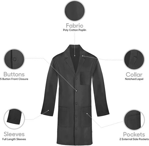 Heedfit Usisex Lab Coat - Snap Front ، طول 40 "، ملاءمة احترافية in Saudi Arabia