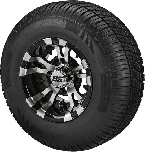 RM CART - 10 "Warlock Black/Machined على 205/65 R10 Low Rise Tyre (مجموعة من 4) ، و Club Car & Ez -Go Carts ، وإطارات عربة الجولف وعجلات Combo in Kuwait