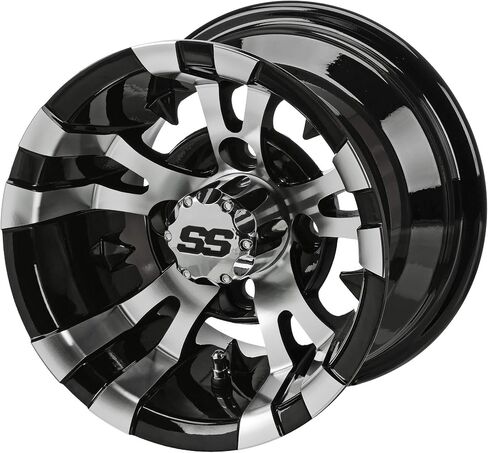 RM CART - 10 "Warlock Black/Machined على 205/65 R10 Low Rise Tyre (مجموعة من 4) ، و Club Car & Ez -Go Carts ، وإطارات عربة الجولف وعجلات Combo in Kuwait