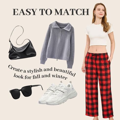 U2SKIIN Womens Flannel Pajama Pants, Soft Plaid Pj Bottoms with Pockets Fleece Lounge Printed Sleepwear Warm in Saudi Arabia