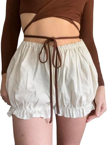 Women Cute Bloomer Shorts Ruffle Trim Pumpkin Shorts Y2k Elastic Waist Lounge Shorts Lolita Pettipants in Saudi Arabia