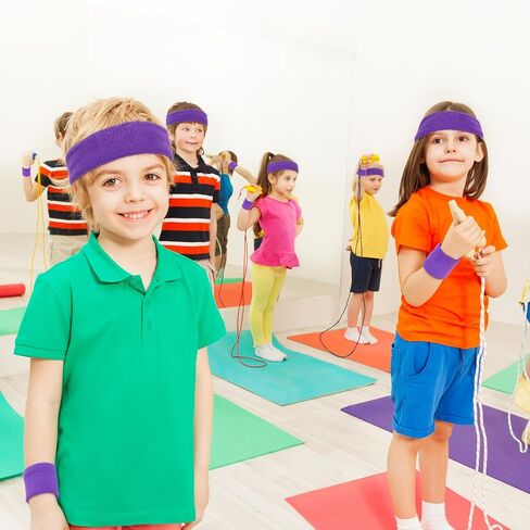 Bememo 36 Pcs Neon Sweatbands Set for Kids 24 Pcs Sports Wristbands 12 Football Tennis Headbands Neon Colorful Kids Sports Sweat Band for 80s Glow Party Basketball School Supplies(Neon) in Saudi Arabia
