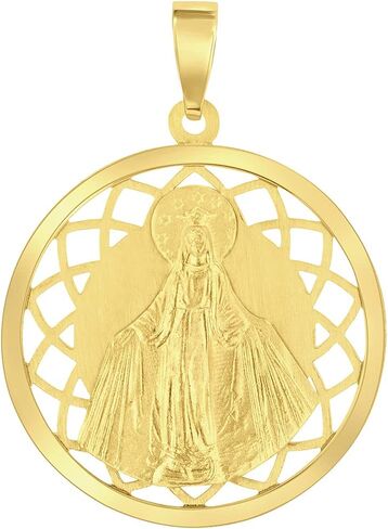 Jewelry America 14k Yellow Gold Round Open Ornate Miraculous Medal of Virgin Mary Pendant in Saudi Arabia
