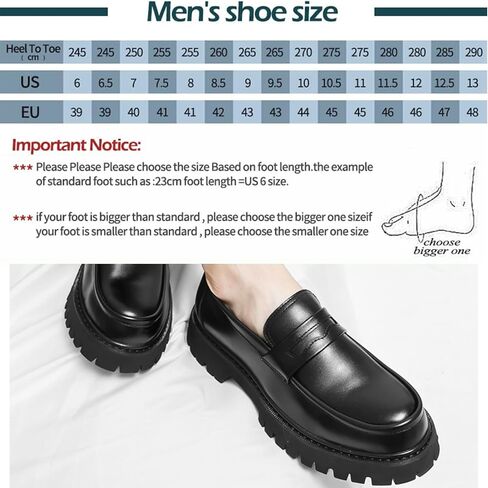 Men's Black Leather Platform Chunky Slip-On Penny Loafers Classic Round Toe Lug Sole Fashion Business Casual Formal Work Shoes in Saudi Arabia