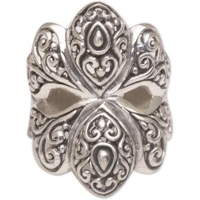 NOVICA Artisan Handmade .925 Sterling Silver Cocktail Ring Butterfly Motif Crafted from Indonesia Animal Themed 'Butterfly Glory' in Saudi Arabia
