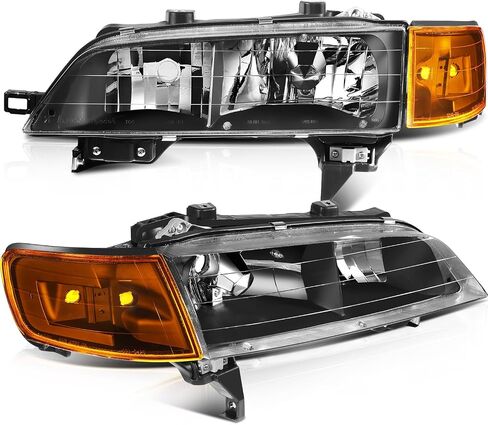 Headlight Assembly For Honda For Accord 1994-1997 Black Housing Amber Reflector Clear Lens Driver and Passenger Side Headlamp in Kuwait
