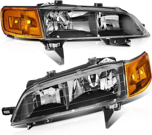 Headlight Assembly For Honda For Accord 1994-1997 Black Housing Amber Reflector Clear Lens Driver and Passenger Side Headlamp in Kuwait