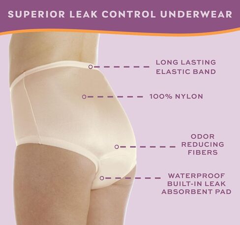 Wearever 3-Pack Women's Nylon Regular Absorbency Incontinence Panties Beige Medium (Fits Hip 38-40") in Saudi Arabia