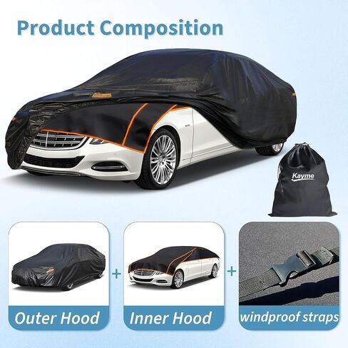 Kayme Lightweight Car Cover Waterproof All Weather, Outdoor Full Cover Snowproof UV Protection, Universal Fit for Dodge Challenger, Pontiac Firebird, BMW 6/8 Series Etc（194-202 inch, Green） in Saudi Arabia