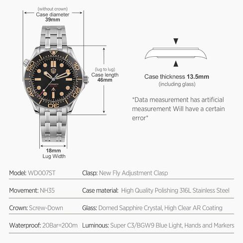 watchdives NH35 Automatic Watches for Men, WD007ST NTTD Dive Watch 39mm Domed Sapphire Crystal Wristwatch 200m Waterproof Watch in Saudi Arabia