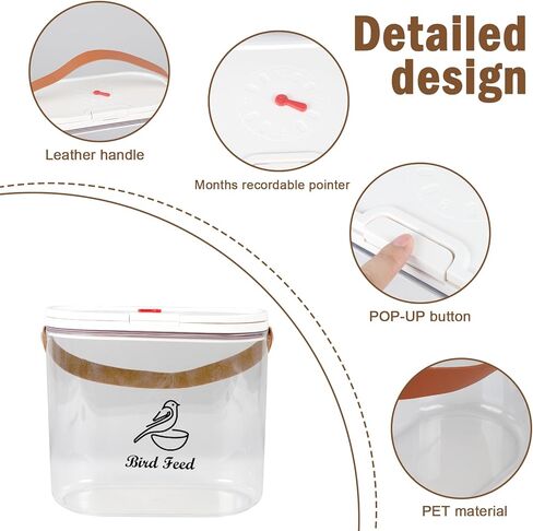 Airtight Pet Cat Food Storage Container 6Lbs|Portable Cat Food Canister with Handle|Clear Cat Food Bin with Food Scoop|ideal for Dog Cat Food Kibble|Clear Plastic-BPA Free in Kuwait