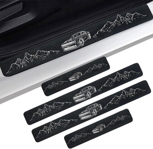 4Pcs Car Door Sill Protector Carbon Fiber Anti-Dirty Scuff Plate Cover Guard Sills Protector Trim fit for Toyota Rav4 GMC AT4 Accessories in Kuwait
