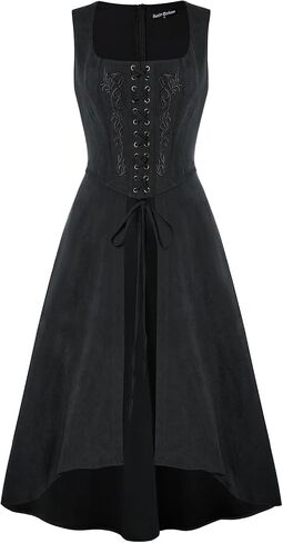 Scarlet Darkness Renaissance Dress Women Pirate Halloween Witchy Cosplay Overdress with Pockets in Saudi Arabia