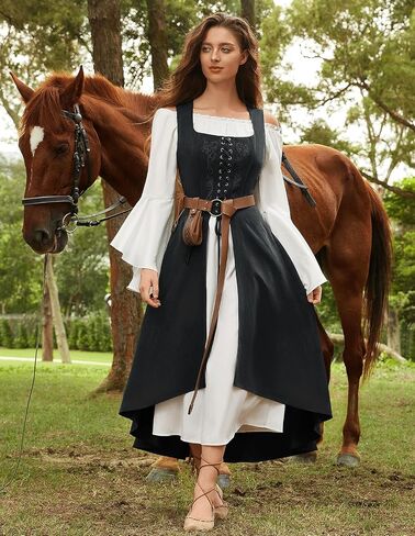 Scarlet Darkness Renaissance Dress Women Pirate Halloween Witchy Cosplay Overdress with Pockets in Saudi Arabia