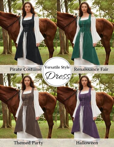 Scarlet Darkness Renaissance Dress Women Pirate Halloween Witchy Cosplay Overdress with Pockets in Saudi Arabia